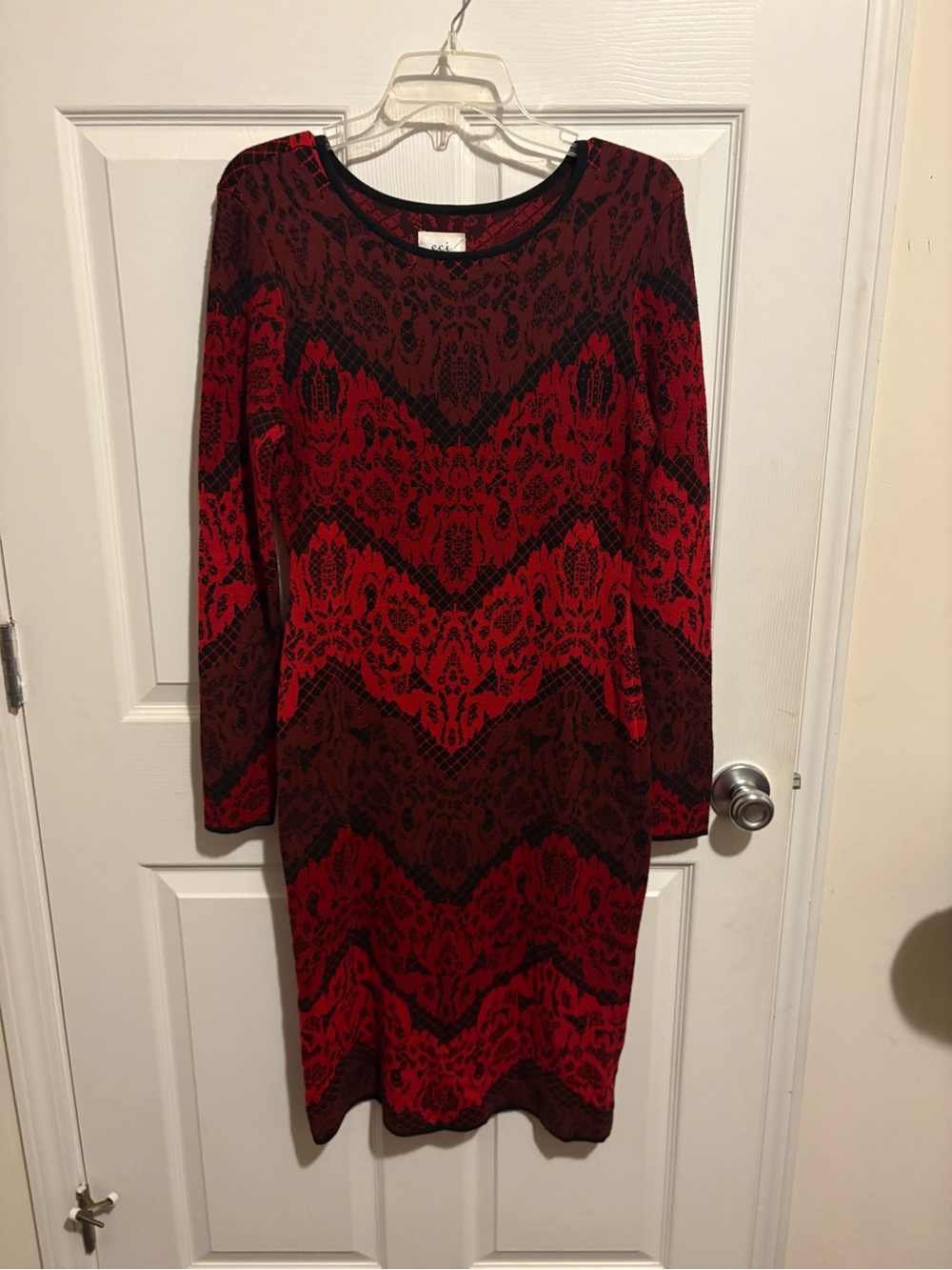 Long Sleeve Red Patterned Women's Dress